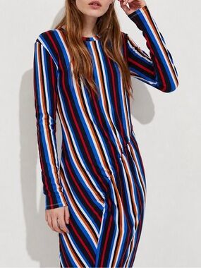 ZARA Art Deco Ribbed Twist Striped Midi Dress Size M